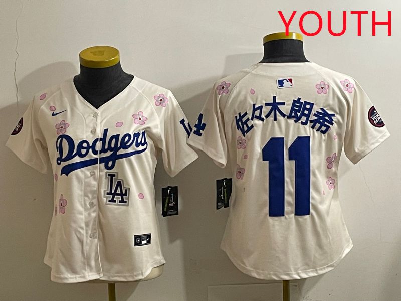Youth Los Angeles Dodgers #11 R.Sasaki Cream Sakura Edition 2025 Nike MLB Jersey style 40->youth mlb jersey->Youth Jersey